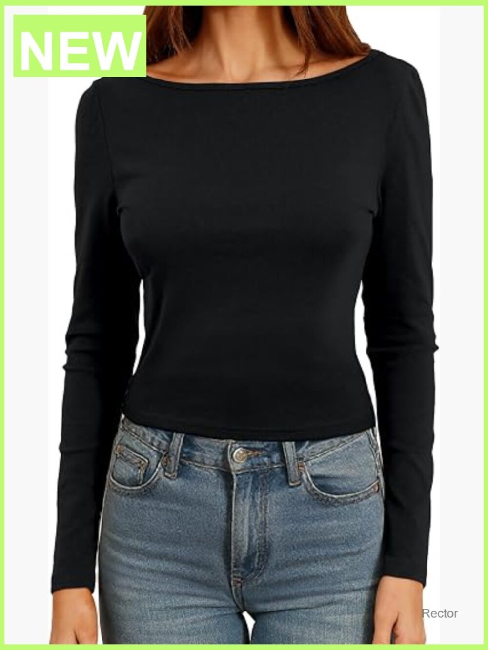 Soft Ribbed Knit Boat Neck Long Sleeve Crop Top Tee